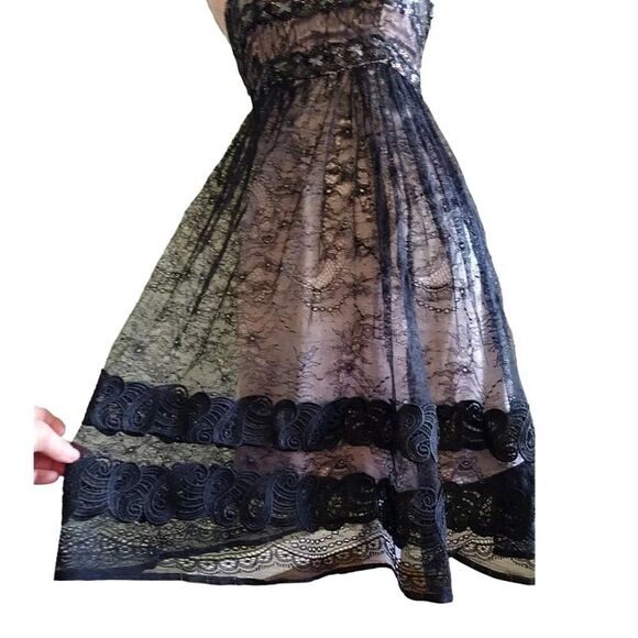 VTG Y2K Black Floral Lace Sequins Strapless Whimsigoth Mini Dress Small - Picture 8 of 15